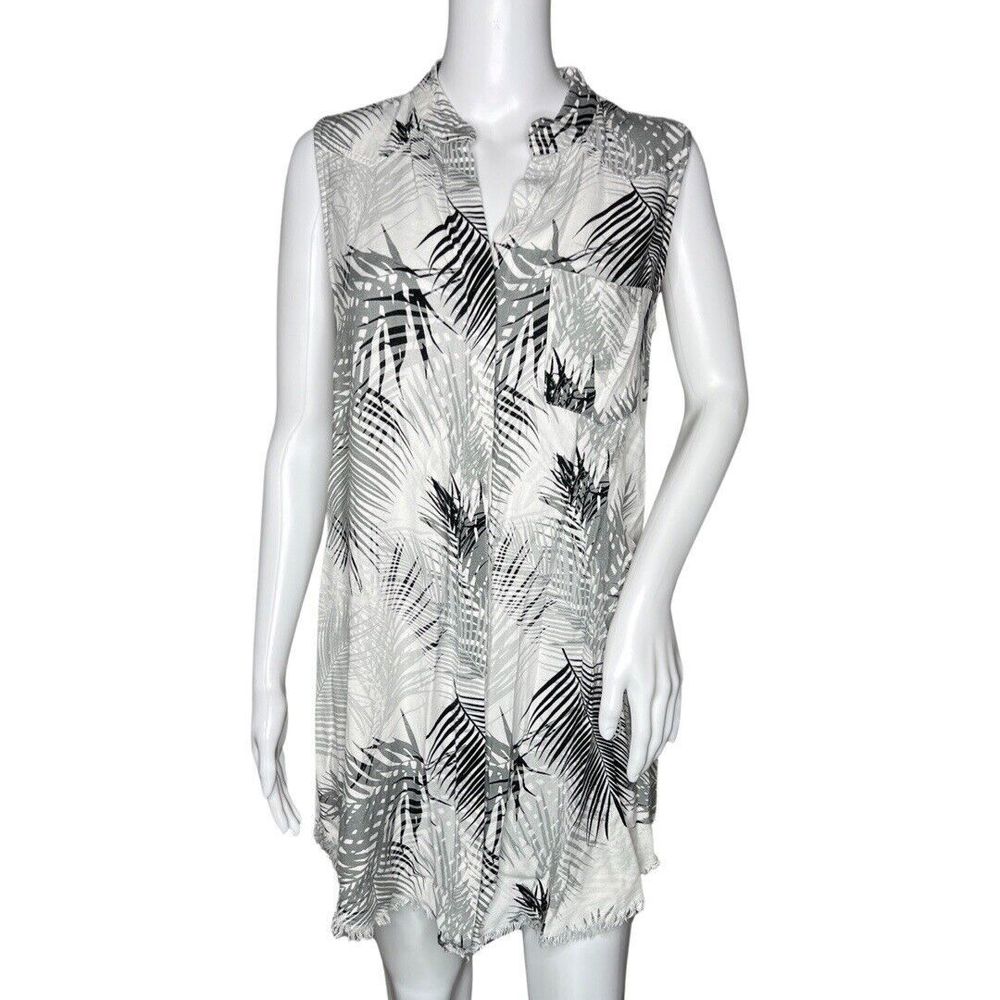 Cloth & Stone Dress Womens Small White Gray Chambray Botanical Cruise Tropical
